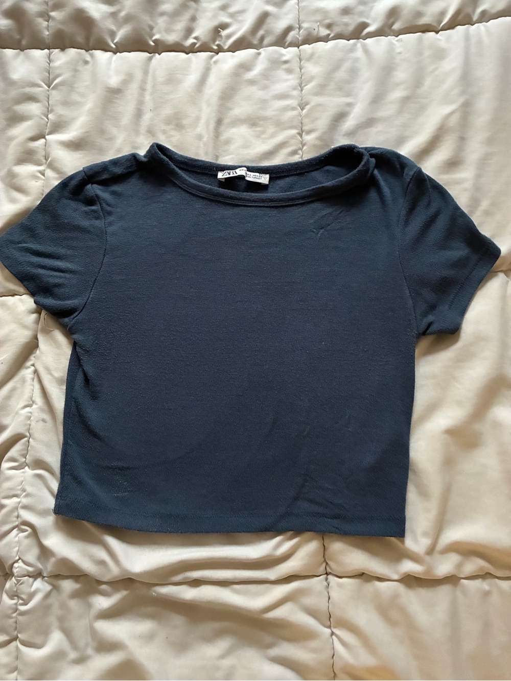 Zara Navy Blue Short Sleeve Crop Tee